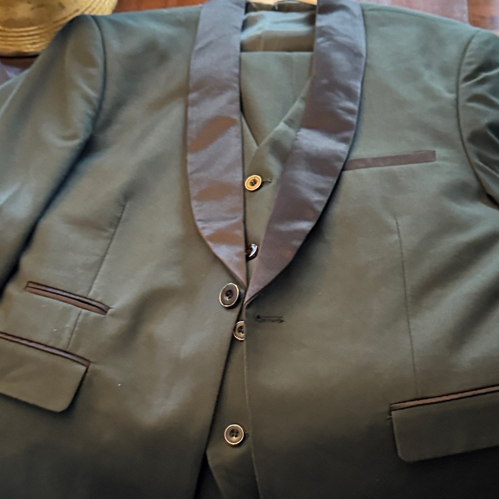 Deep Green 3 PC Men's Tux Tuxedo Suit Black Lapel MSU Michigan State Small S - Picture 8 of 9